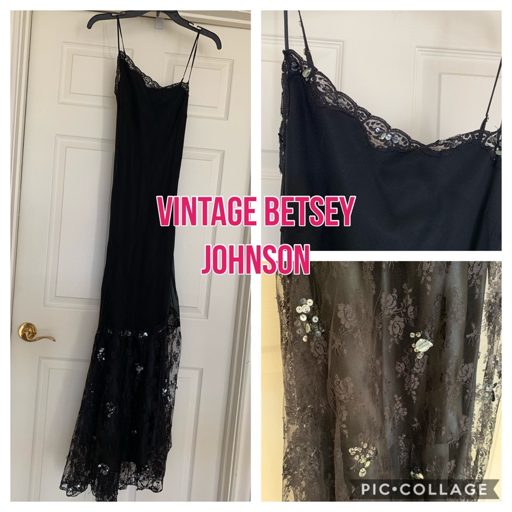 Vintage Betsey Johnson Black Silk Prom Dress Gown FREE SHIPPING